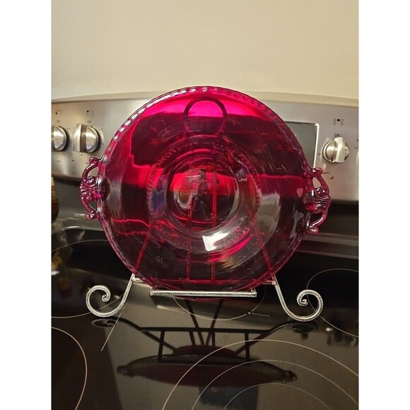 Vintage Paden City Red Depression Glass Filigree Gadroon Pattern Cheese Plate - Picture 1 of 13